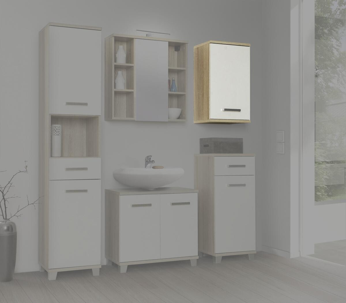 Badhängeschrank Eiche Sonoma Nachbildung weiß B/H/T: ca. 40,2x68,8x29 cm