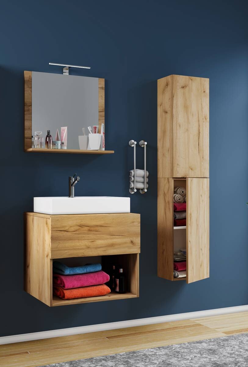 Waschplatz 4tlg-Lendas Eiche Honig Nachbildung weiß B/H/T: ca. 60x52x52 cm