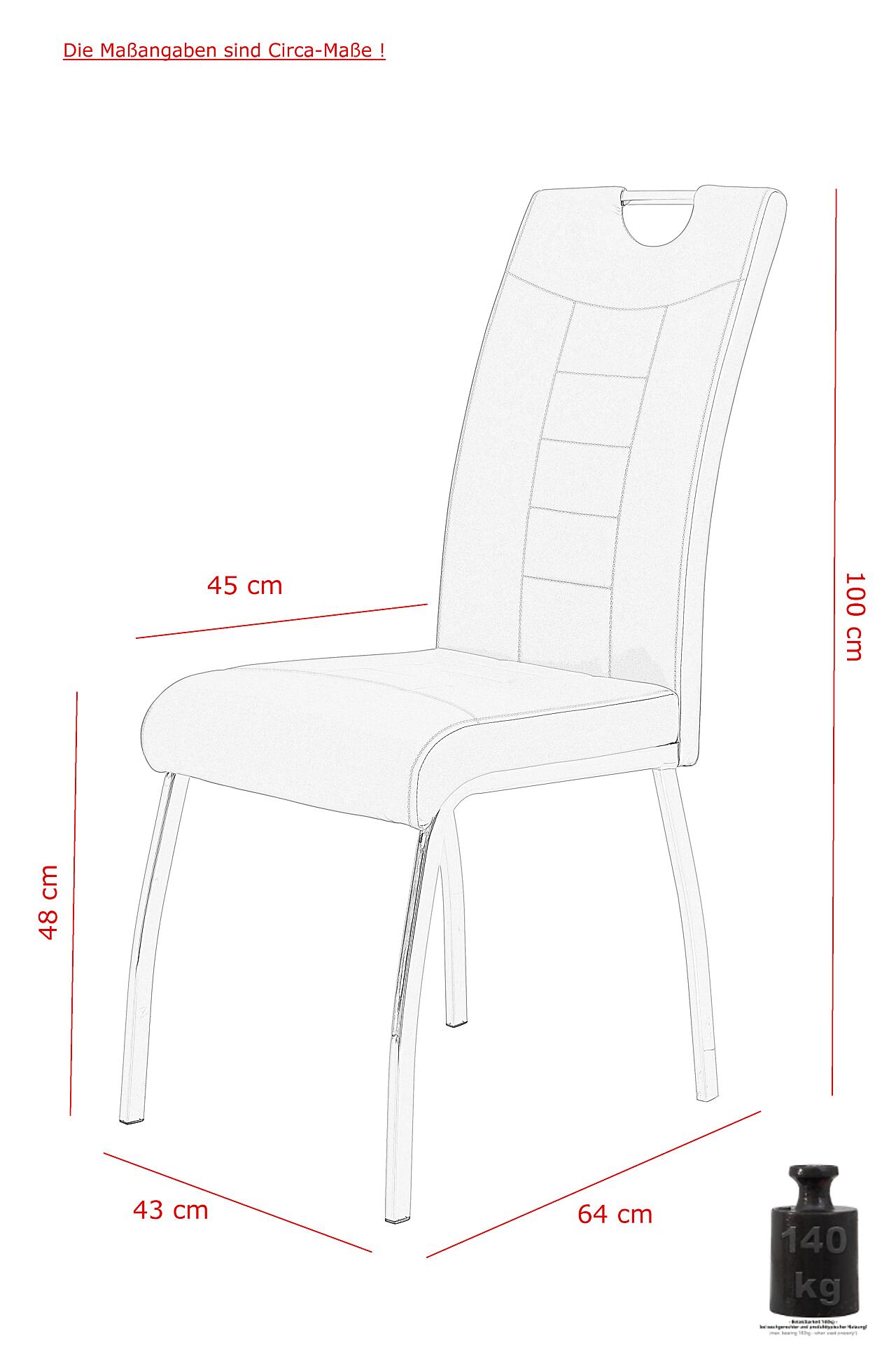 Stuhl Andrea 2er Set Cappuccino Kunstleder Metall B/H/T: ca. 43x100x64 cm