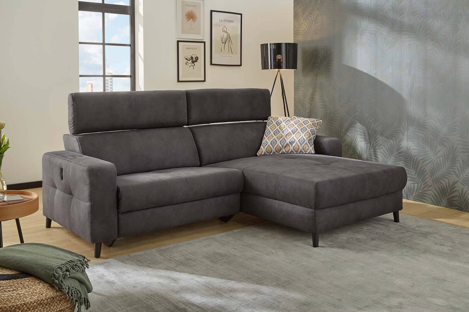 Ecksofa dunkelgrau Microfaser B/H/T: ca. 249x108x185 cm