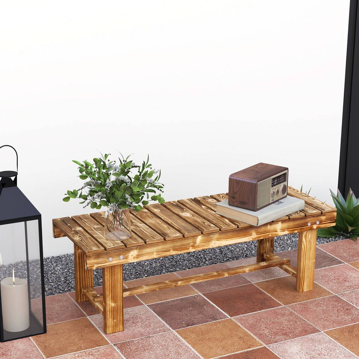 Outsunny Gartenbank braun Holz B/H/L: ca. 38x35x110 cm