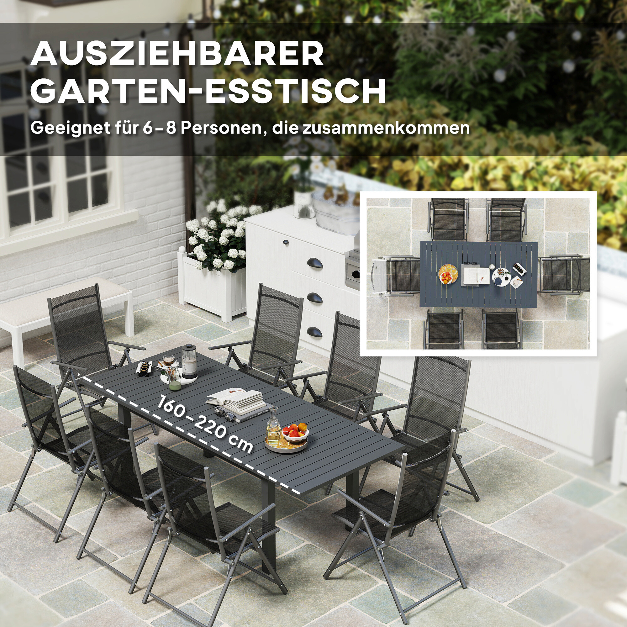 Outsunny Gartentisch grau Aluminium B/H/L: ca. 90x73x220 cm