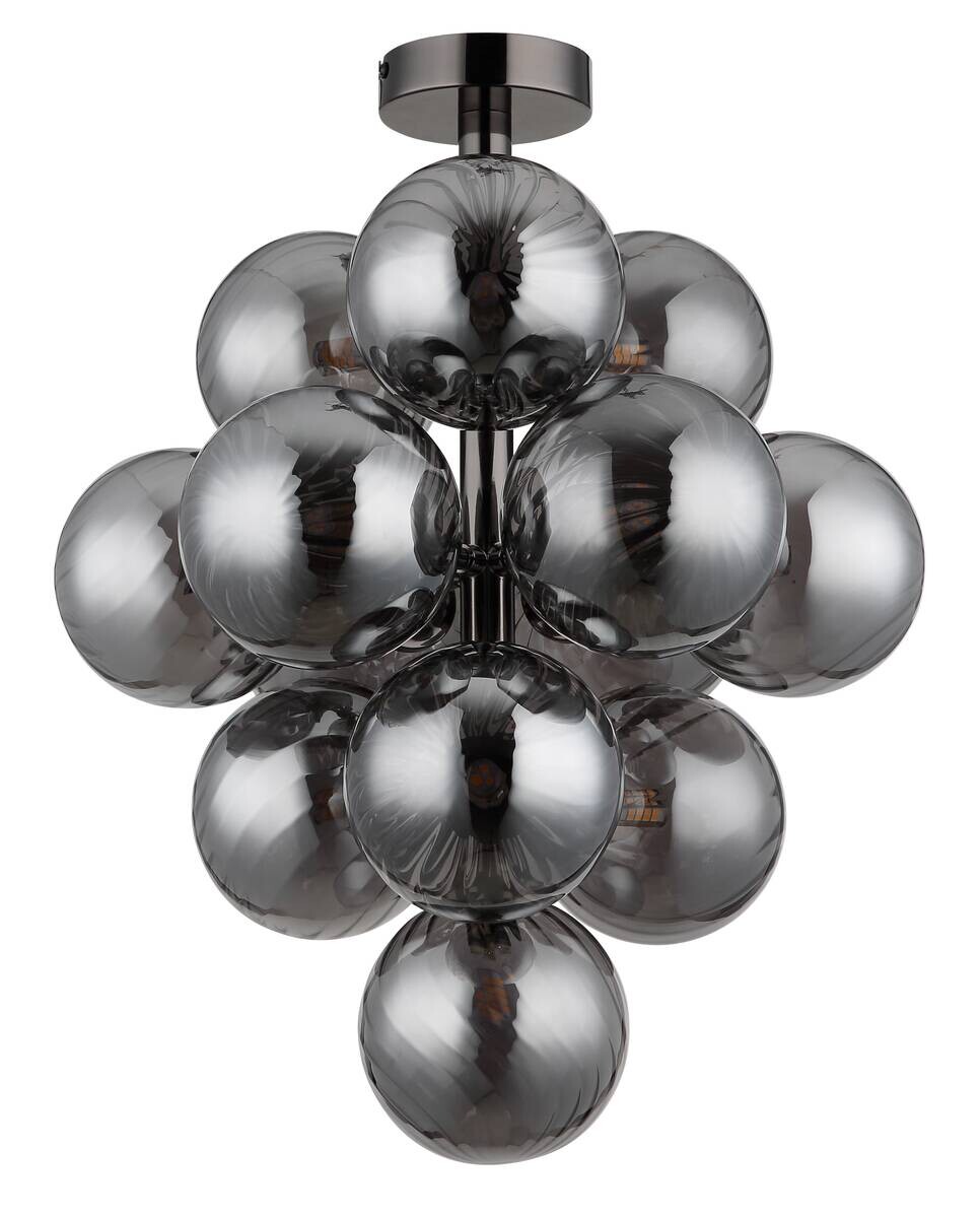 GLOBO LED-Deckenleuchte Chrom Rauch schwarz Glas Metall H/D: ca. 50x39,5 cm 13 Brennstellen