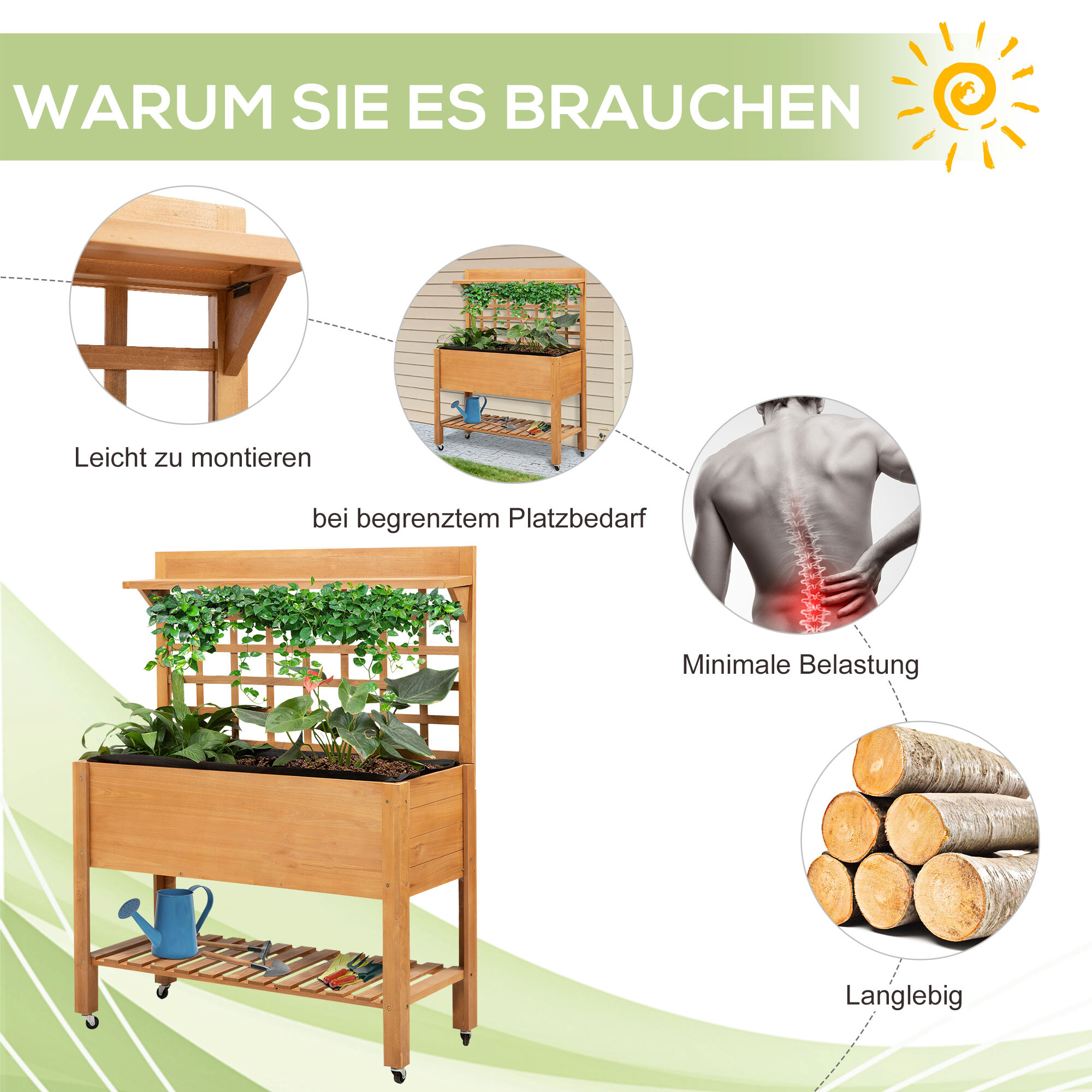 Outsunny Pflanztisch hellbraun B/H/L: ca. 40x135x105 cm