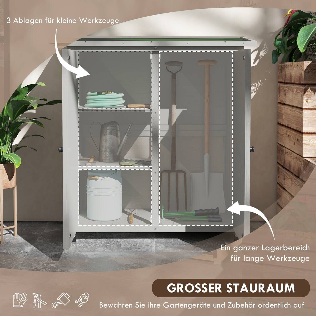 Outsunny Geräteschuppen hellgrau Holz B/H/L: ca. 55x117x110 cm