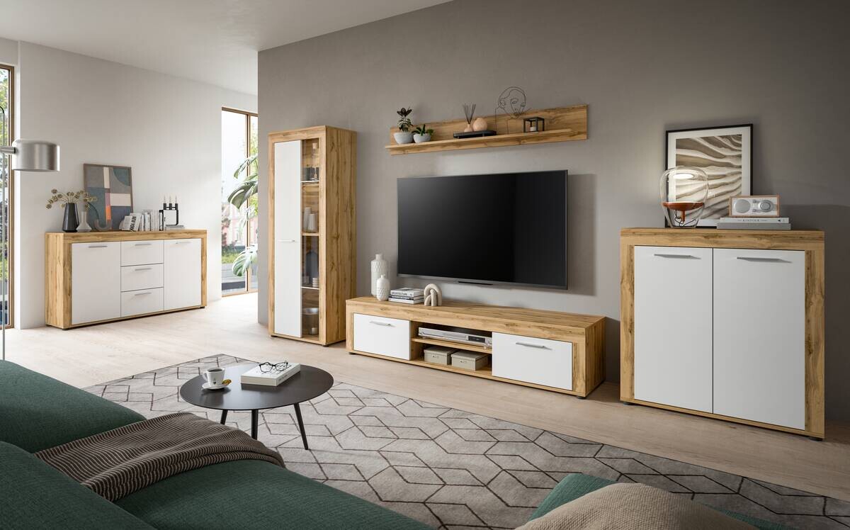 Lowboard Jam Eiche Wotan Nachbildung weiß B/H/T: ca. 160x37x40 cm