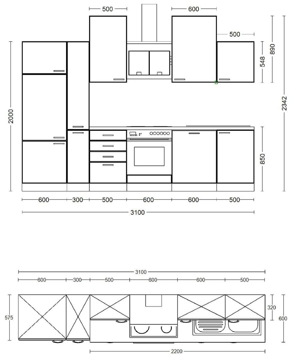 Küchenblock Wito weiß B/H/T: ca. 310x234x60 cm