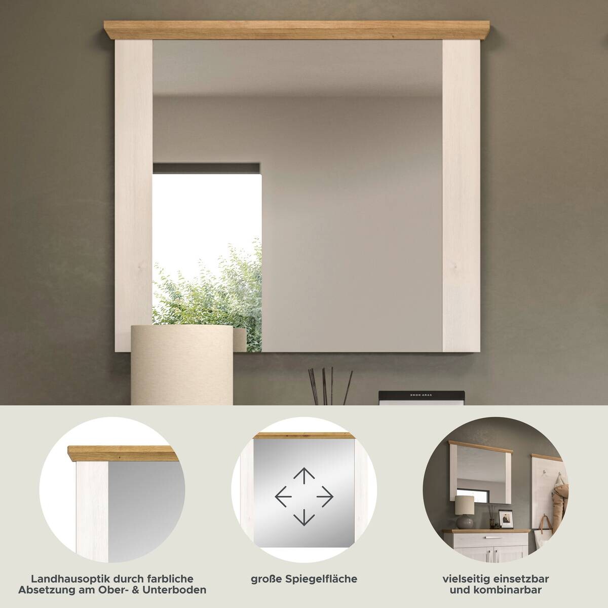 Wandspiegel Verona Sibiu Lärche Nachbildung Eiche Artisan Nachbildung B/H/T: ca. 82x70x4 cm