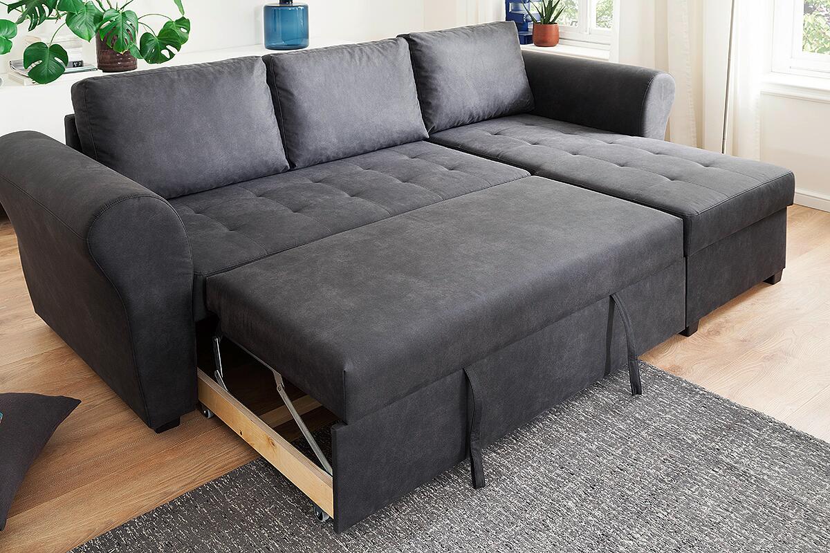 Ecksofa mit Bettfunktion und Bettkasten anthrazit B/H/T: ca. 260x89x155 cm
