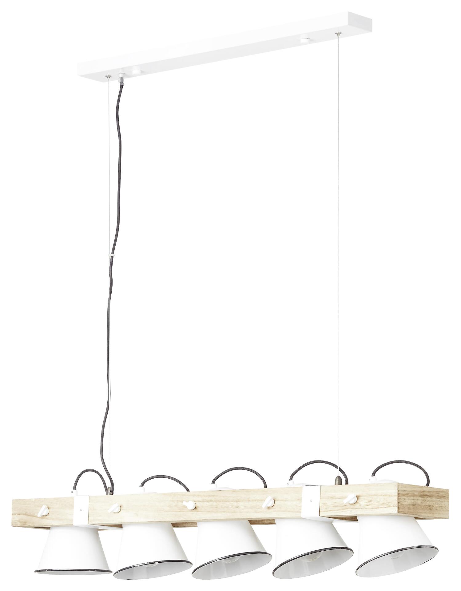 Brilliant Pendelleuchte Plow weiß hellbraun Metall Holz B/T/L: ca. 95x20x115 cm E27 5 Brennstellen
