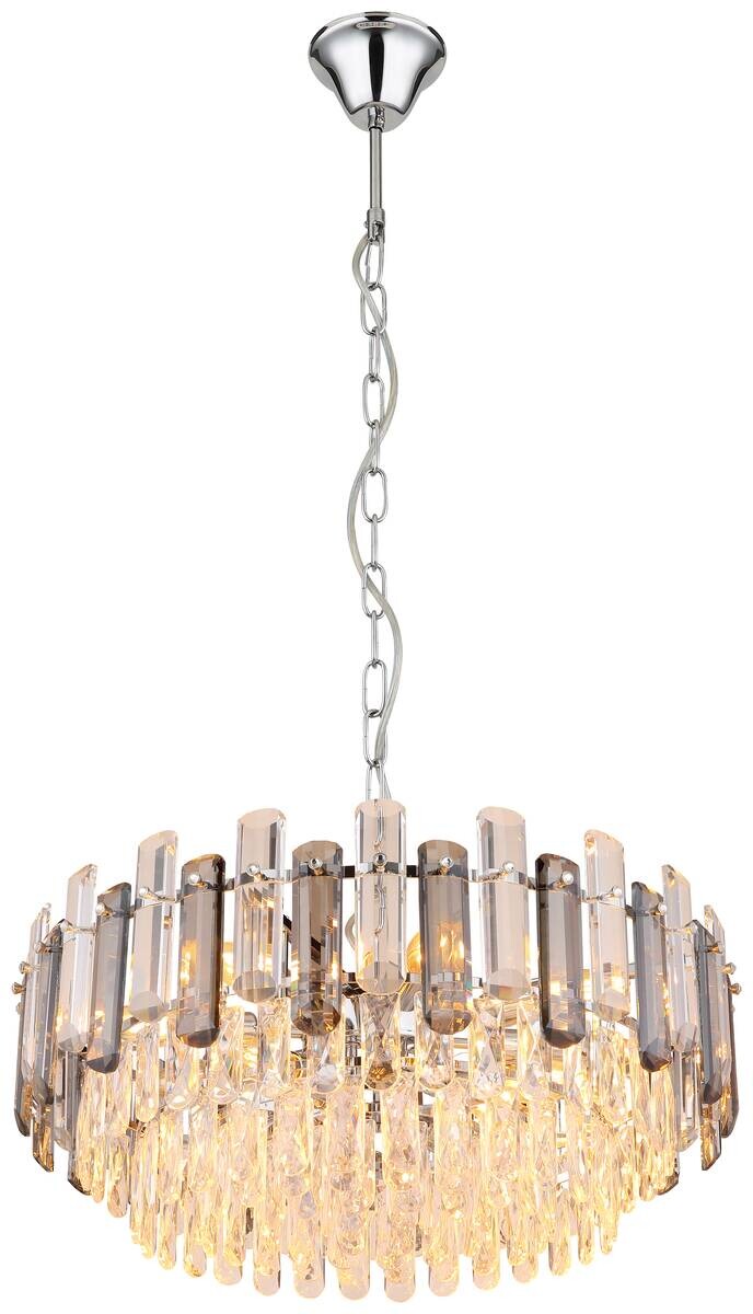 GLOBO Lüsterkrone klar Chrom Acryl Metall H/D: ca. 132x59 cm E14 12 Brennstellen
