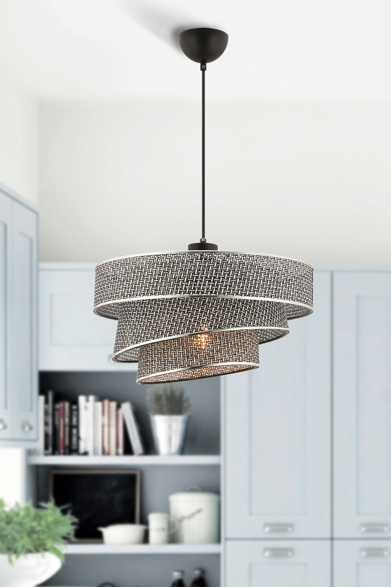 Opviq Pendelleuchte Couper grau Baumwolle Metall B/H/L: ca. 40x72x40 cm E27 1 Brennstellen