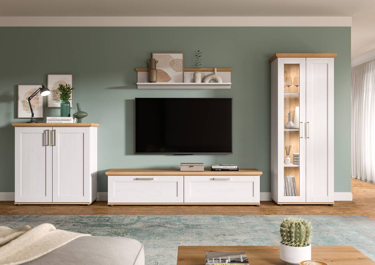 Wohnwand VERONA Lärche Nachbildung Eiche Nachbildung B/H/T: ca. 336x161x40 cm