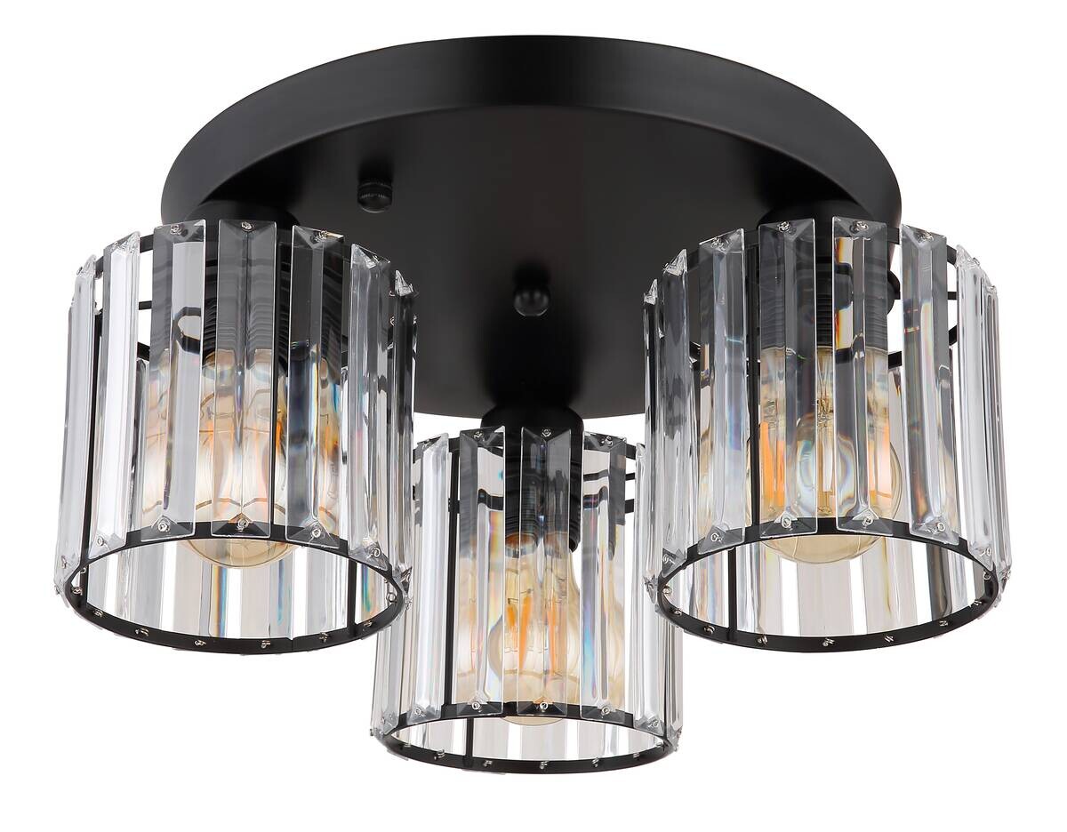 GLOBO Deckenleuchte klar schwarz Acryl Metall H/D: ca. 18x35 cm 3 Brennstellen