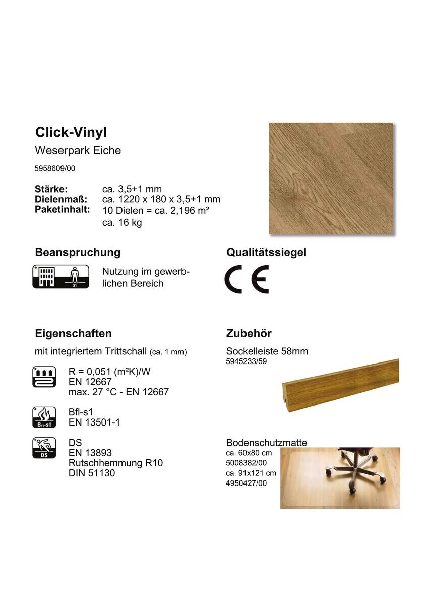Check One Click-Vinylboden Weserpark ca. 2,196 m² im Paket  B/L: ca. 18x122 cm pro Paket