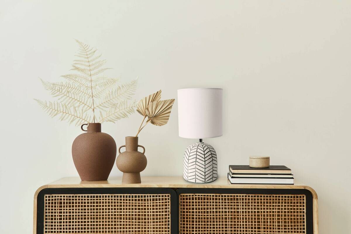 Näve Leuchten Tischleuchte FOLIO NV3189323 weiß grau Keramik Leinen H/D: ca. 27,5x14 cm E14 1 Brennstellen