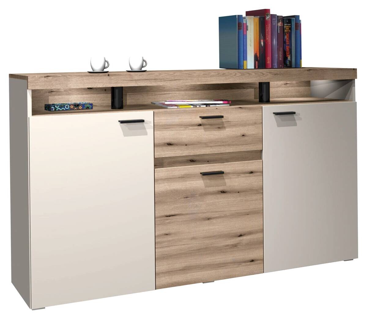 Sideboard Strada weiß Eiche Viking Optik Spanplatte B/H/T: ca. 151x89x37 cm Sideboard Strada weiß Eiche Viking Optik Spanplatte B/H/T: ca. 151x89x37 cm