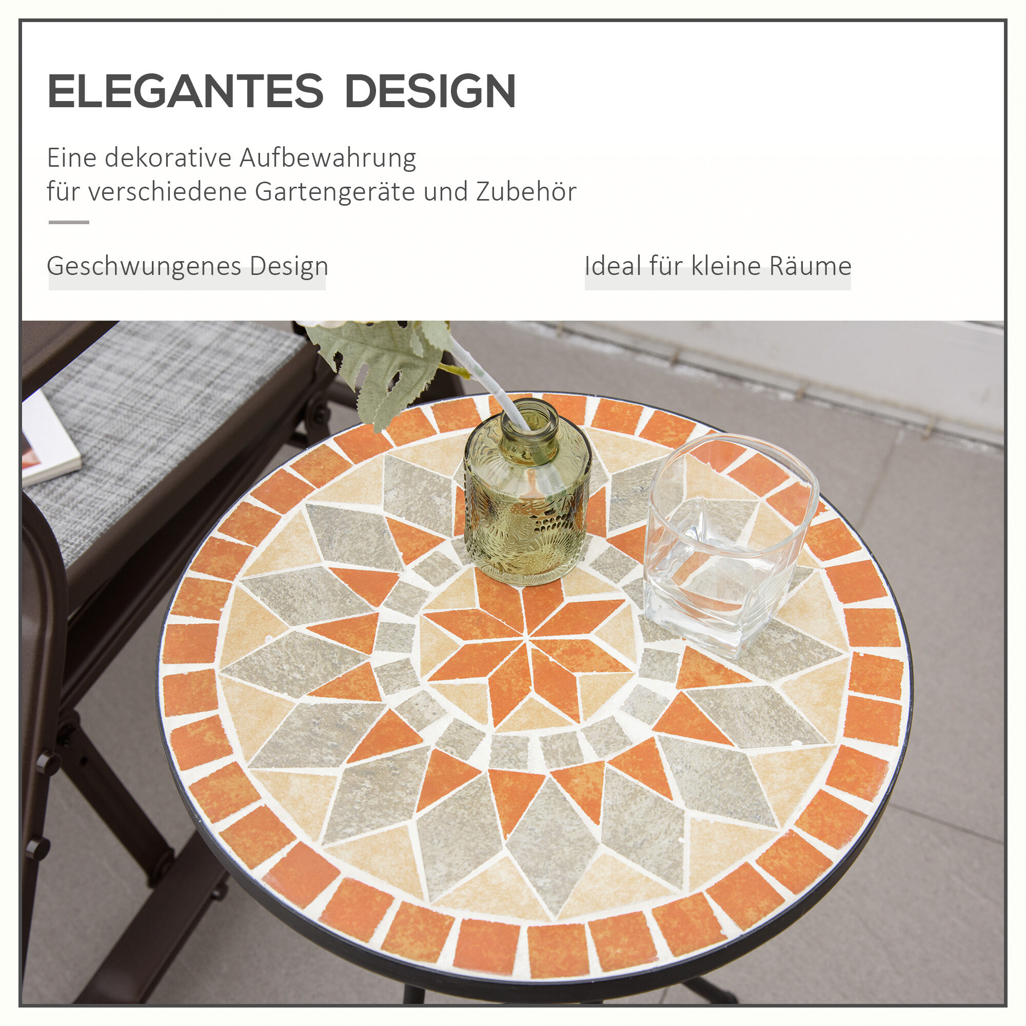 Outsunny Gartentisch schwarz Keramik H/D: ca. 54x36 cm