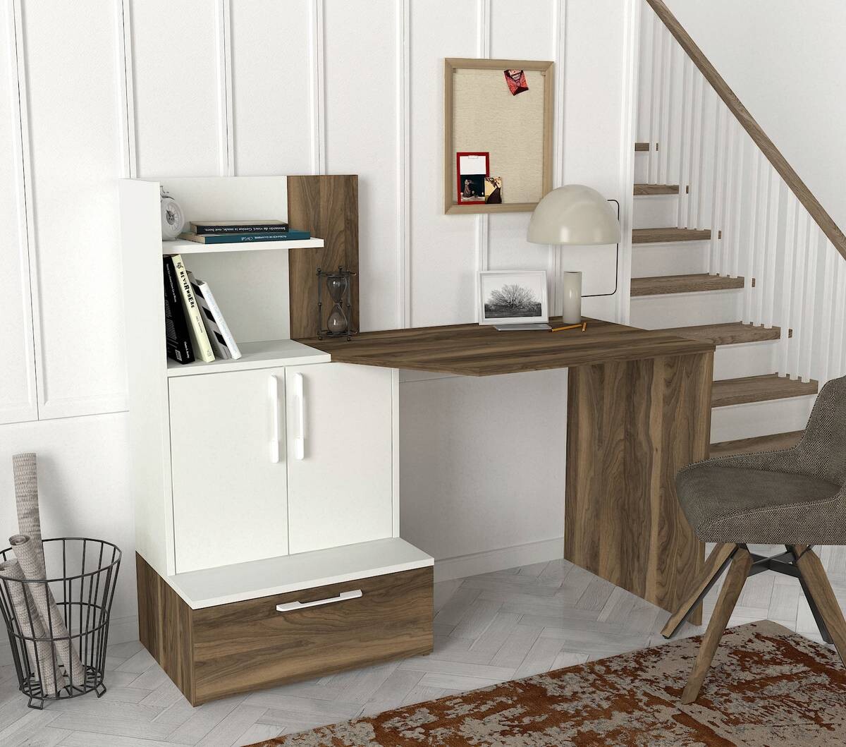 Schreibtisch Padora walnuss Nachbildung weiß B/H/T: ca. 131x115x60 cm