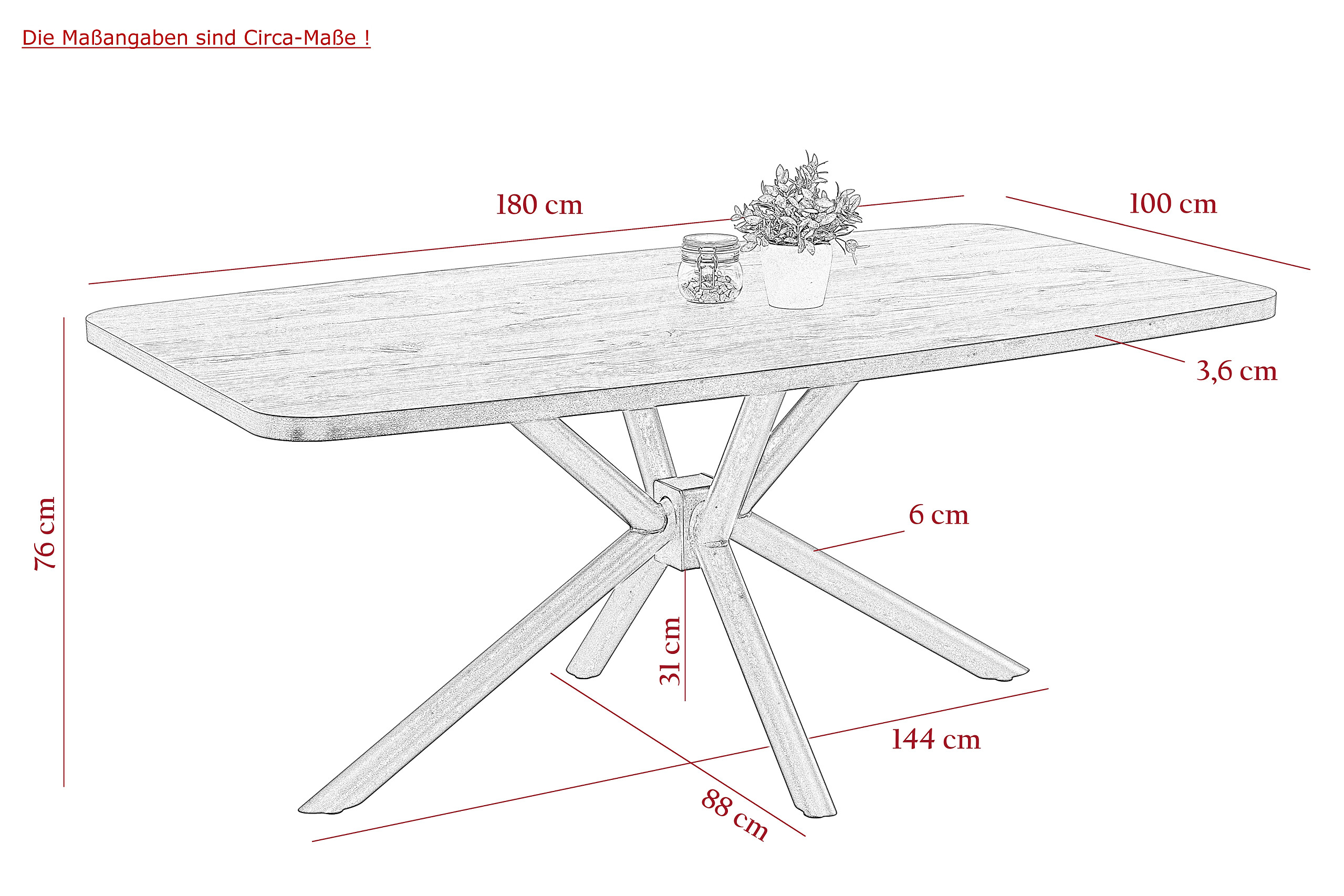 Esstisch Jana II schwarz B/H/T: ca. 180x76x100 cm