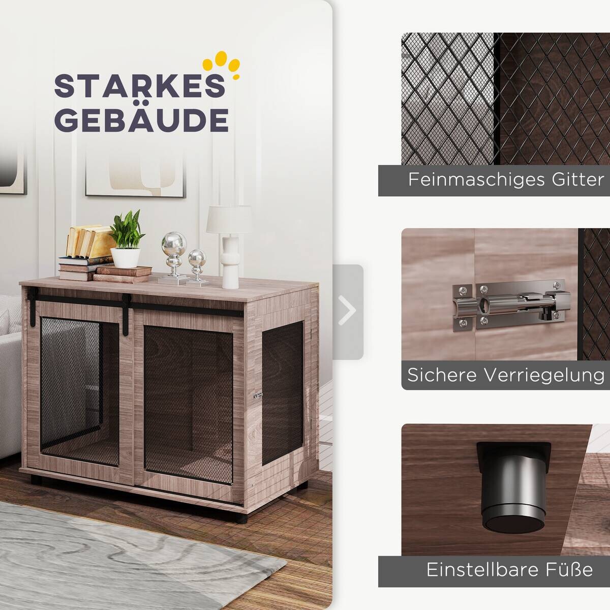 PawHut Hundekäfig nussbaum Stahl B/H/L: ca. 60x78x98 cm