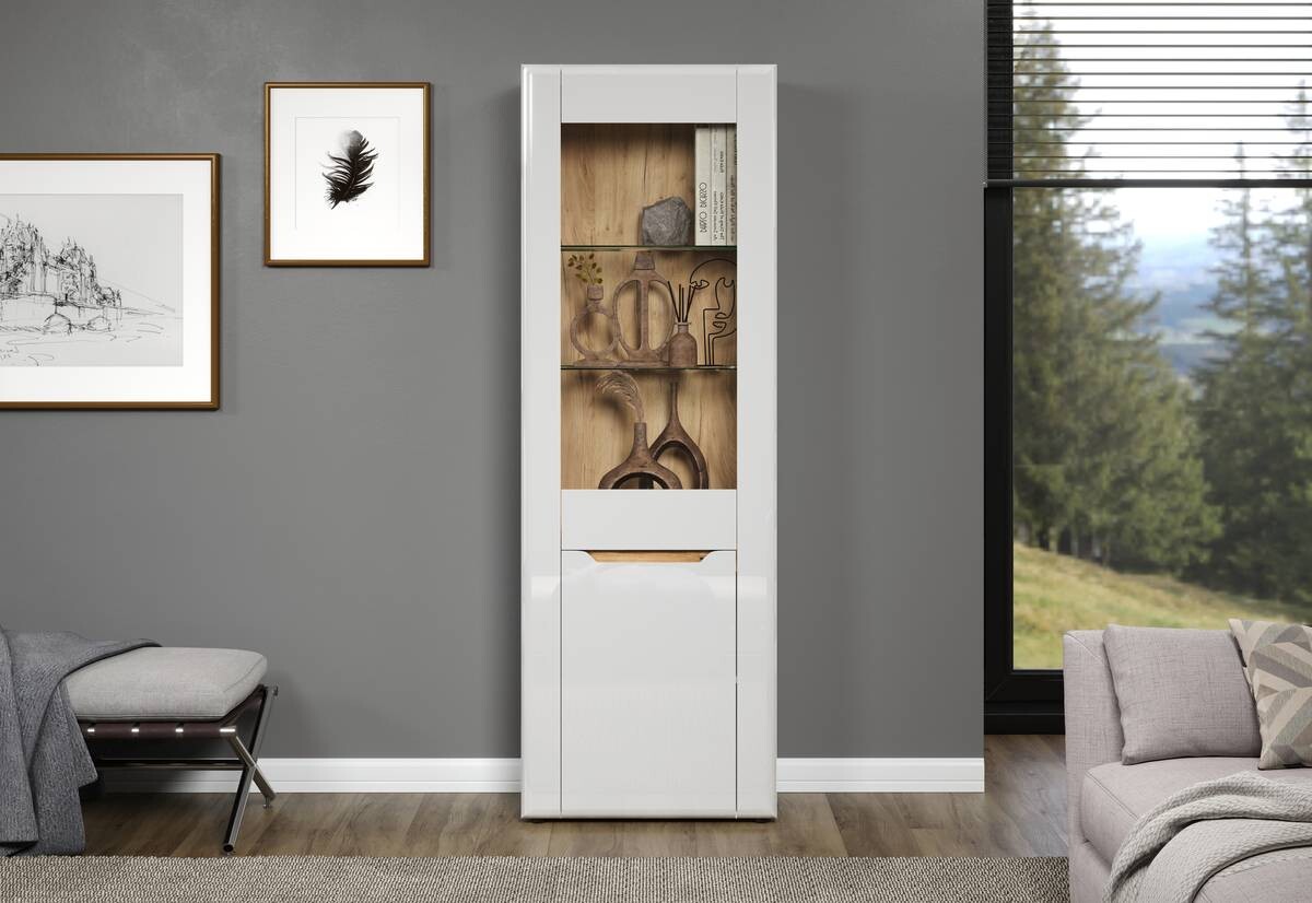 Vitrine Marlon Eiche Evoke Coast Nachbildung weiß Hochglanz B/H/T: ca. 65x192x40 cm