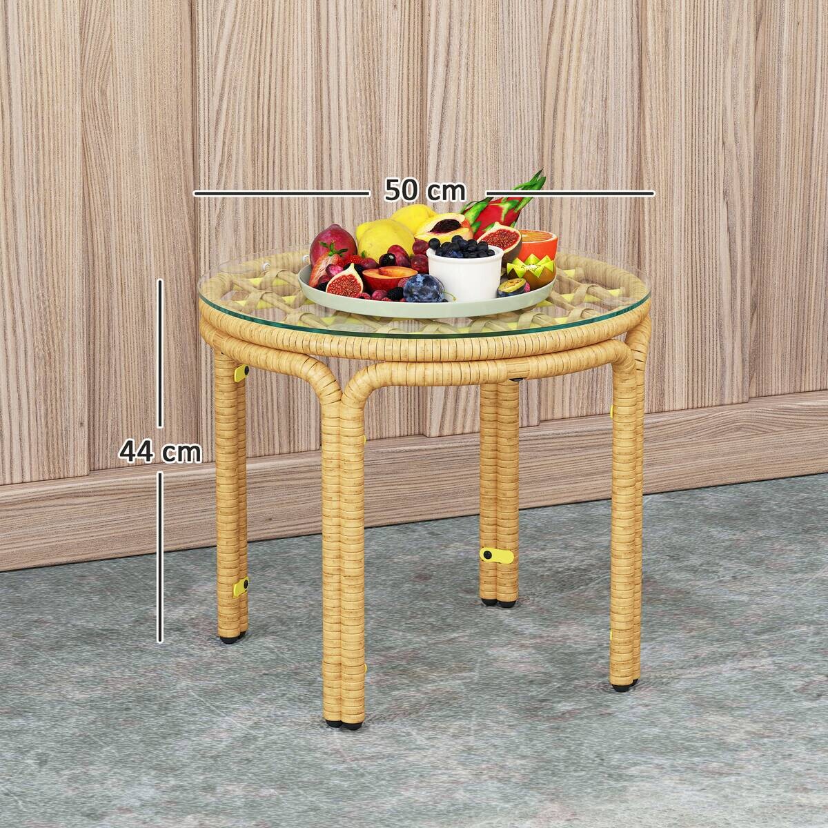 Outsunny Rattan-Beistelltisch gelb Stahl B/H/L: ca. 50x44x50 cm