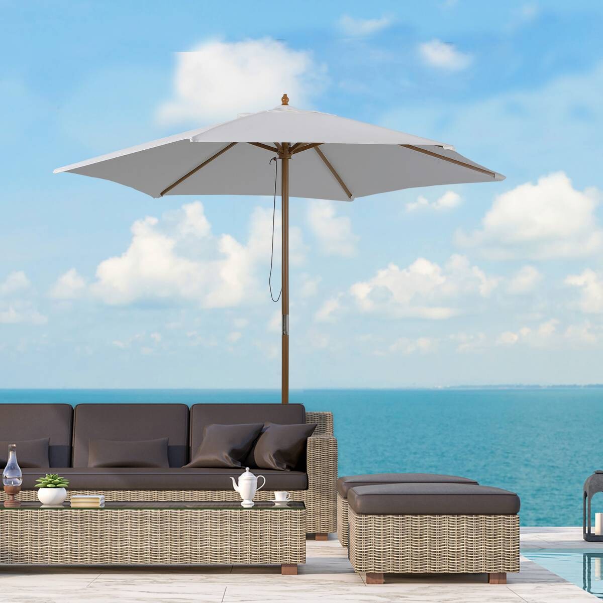 Outsunny Sonnenschirm creme Bambus H/D: ca. 230x250 cm