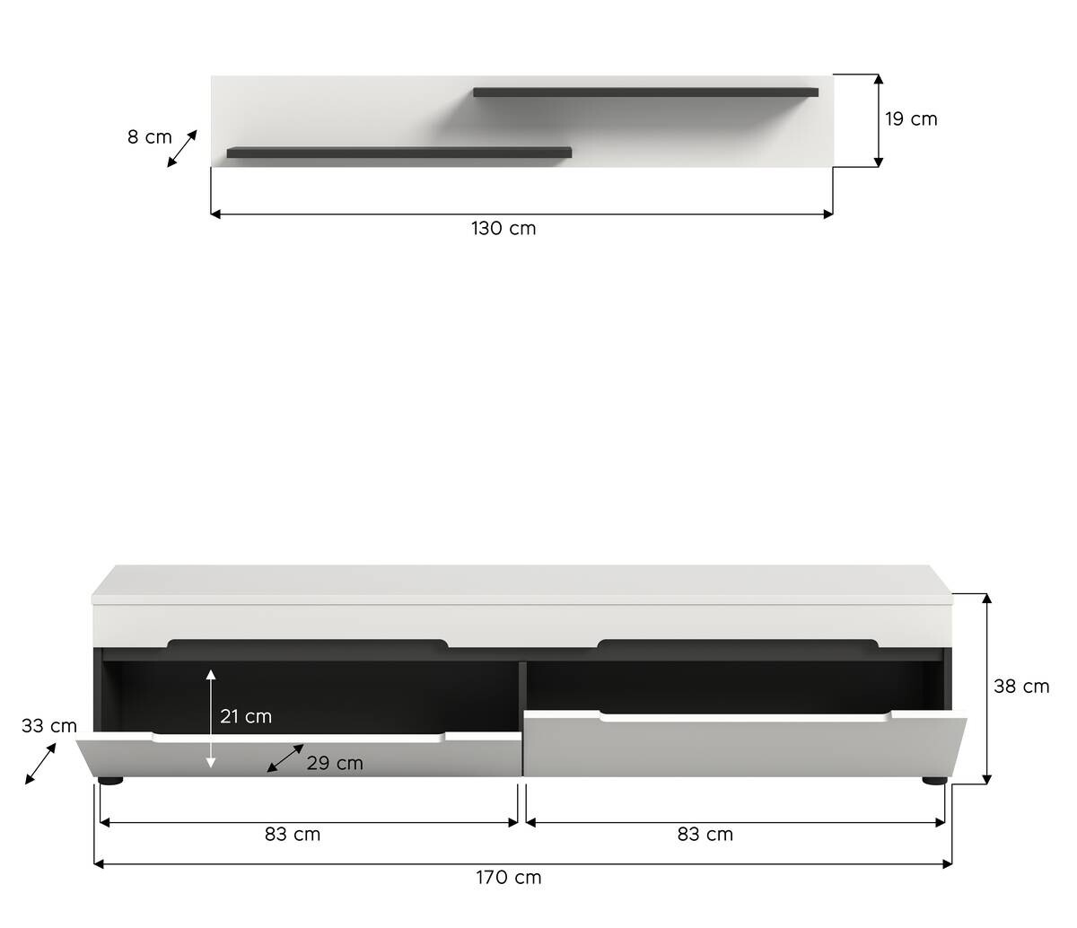 Lowboard Canu basaltgrau weiß B/H/T: ca. 170x38x33 cm