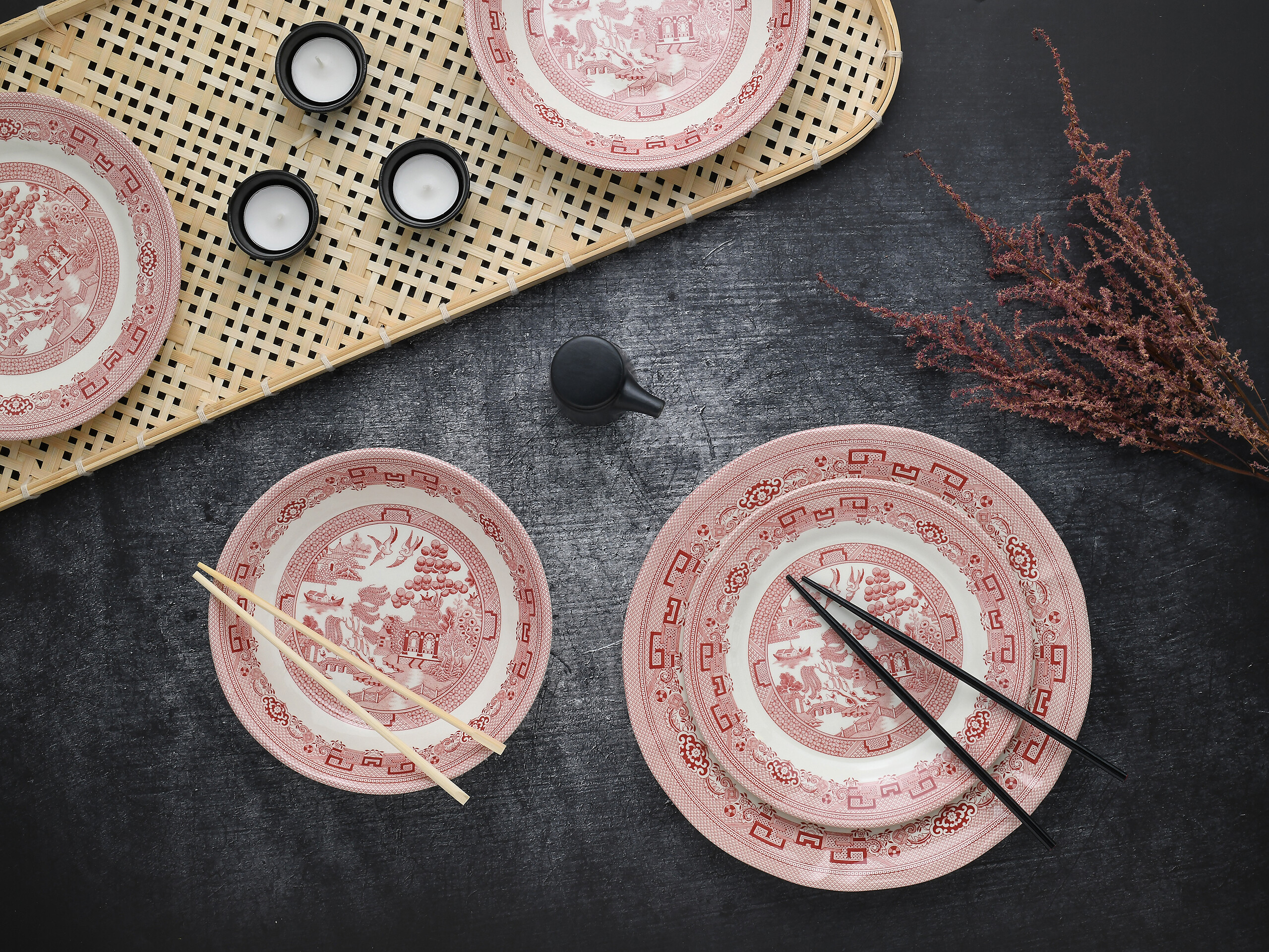 CreaTable Tafelservice China Town rot Steingut 18 tlg.