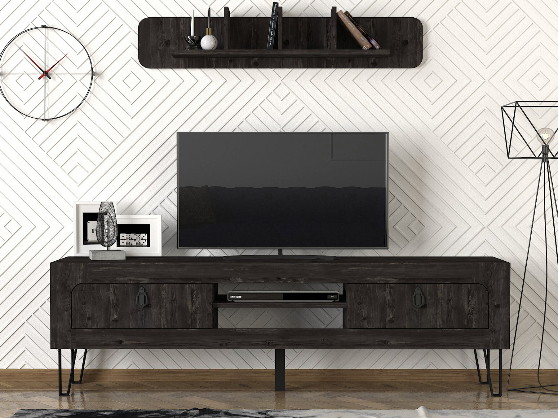 Wohnwand Emerald Rebab braun dunkelgrau B/H/T: ca. 180x55x30 cm