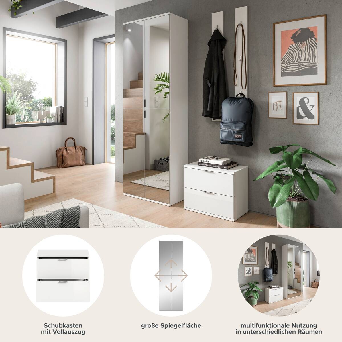 Garderobe PROJEKT X weiß weiß Hochglanz B/H/T: ca. 128x191x37 cm