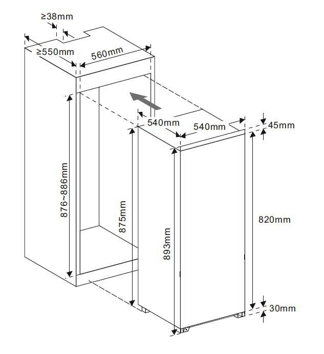 Mican Einbaukühlschrank EKHTTOG4SSE weiß B/H/T: ca. 54x89x54 cm