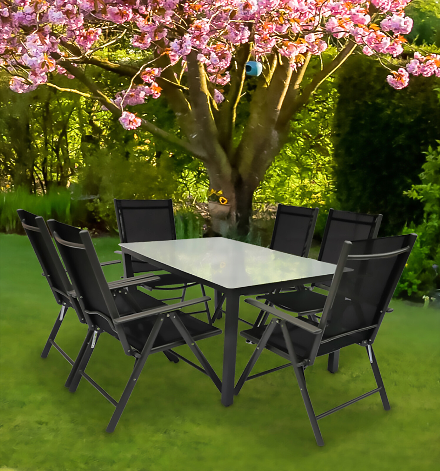 VCM Gartensitzgruppe anthrazit Stahl B/H/L: ca. 140x76x80 cm