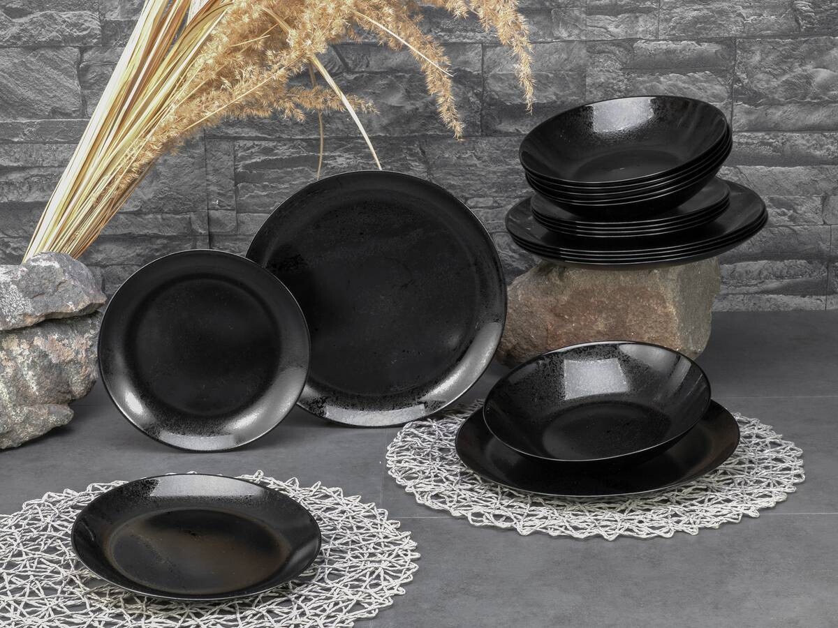 CreaTable Tafelservice Diana schwarz Glas 12 tlg.