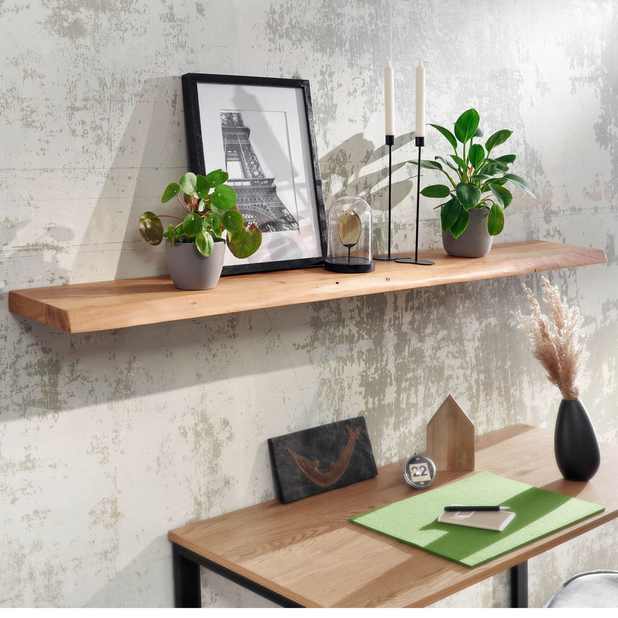 Wandregal braun Holz B/H/T: ca. 160x4x26 cm