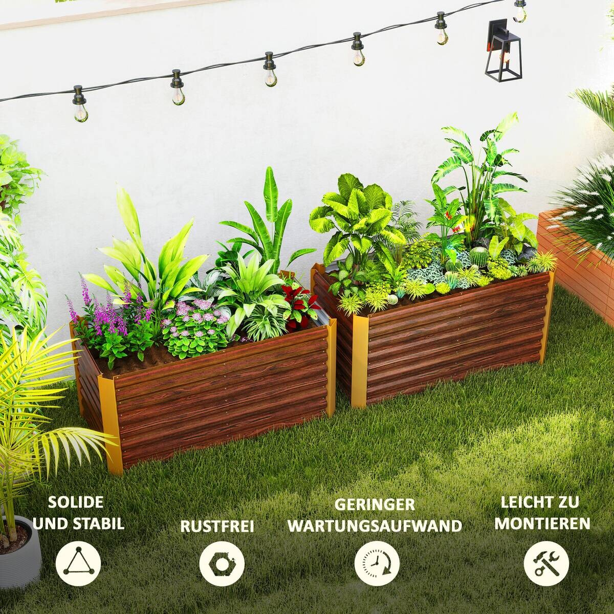 Outsunny Hochbeet 2er Set braun Stahl B/H/L: ca. 60x60x120 cm