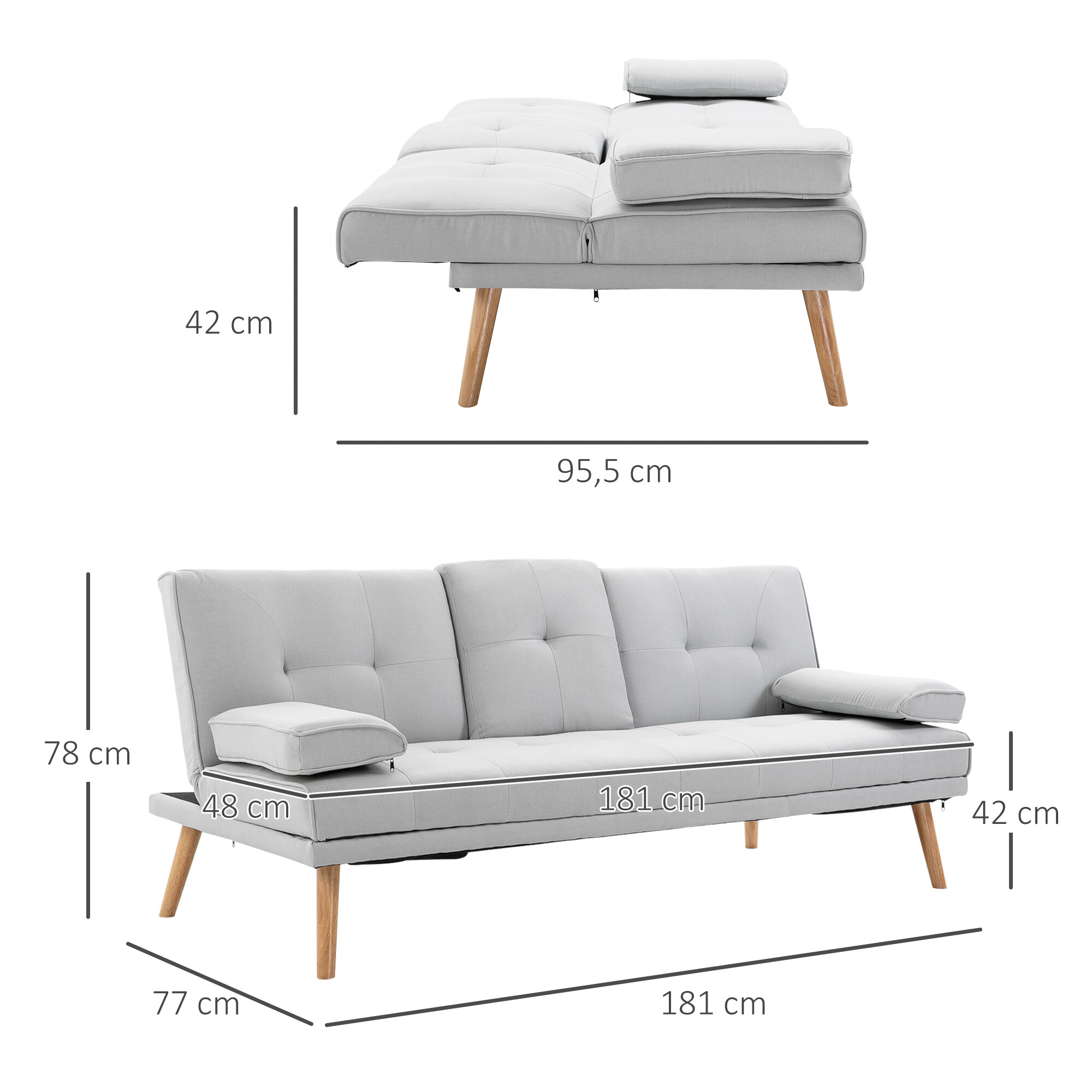 HOMCOM Schlafsofa 833-663 hellgrau B/H/T: ca. 181x78x77 cm