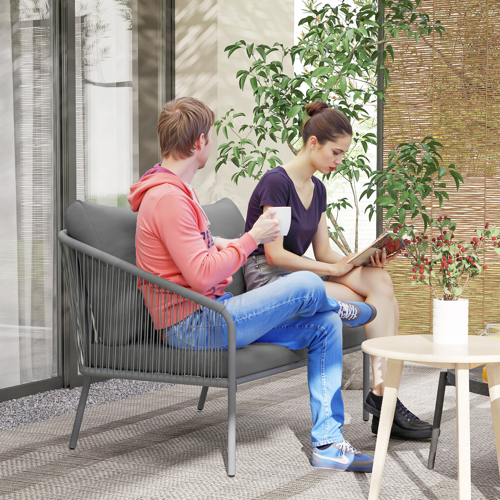 Outsunny Gartenmöbel grau Polyethylen B/H/L: ca. 72x76x112 cm