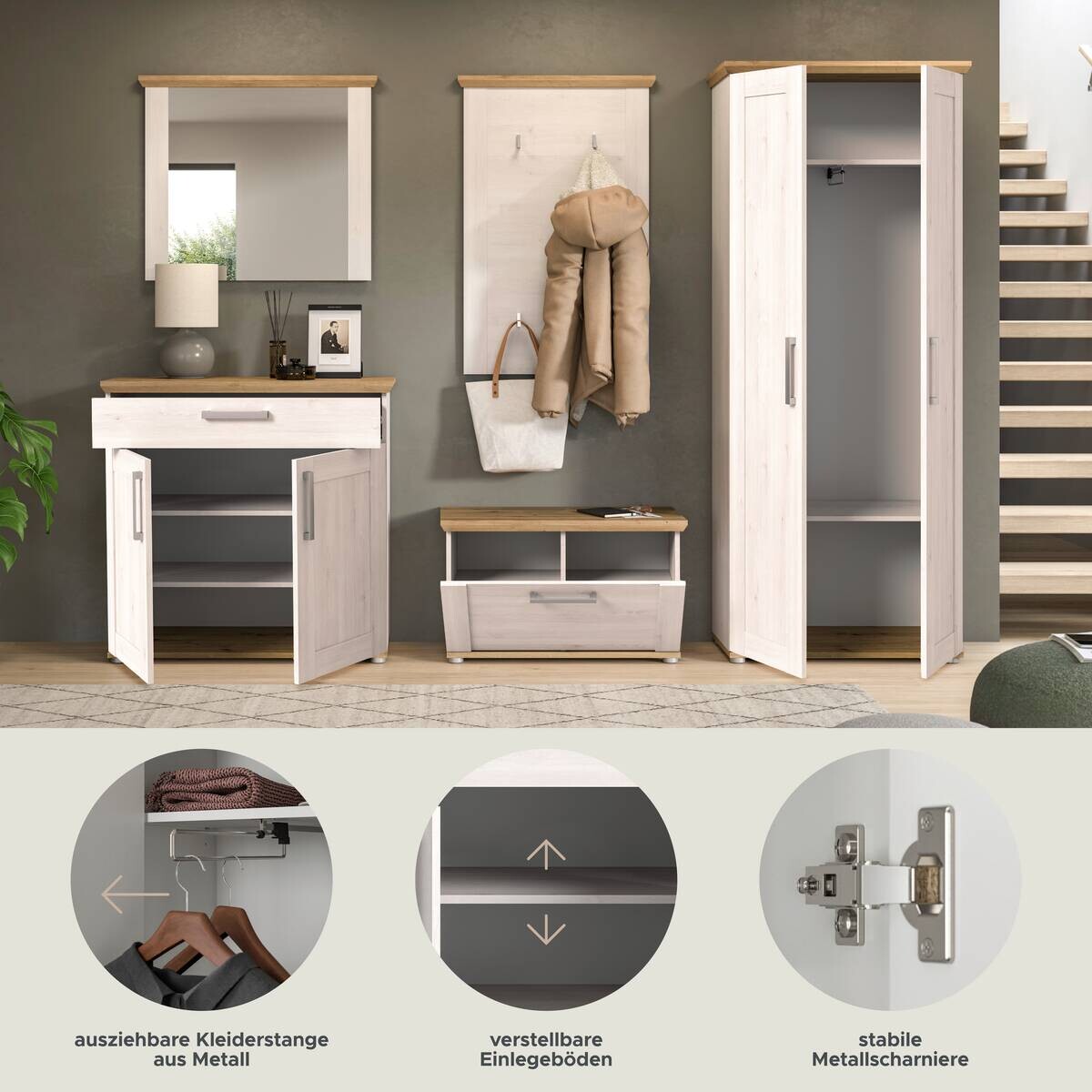 Garderobe Verona Sibiu Lärche Nachbildung Eiche Artisan Nachbildung B/H/T: ca. 285x196x39 cm