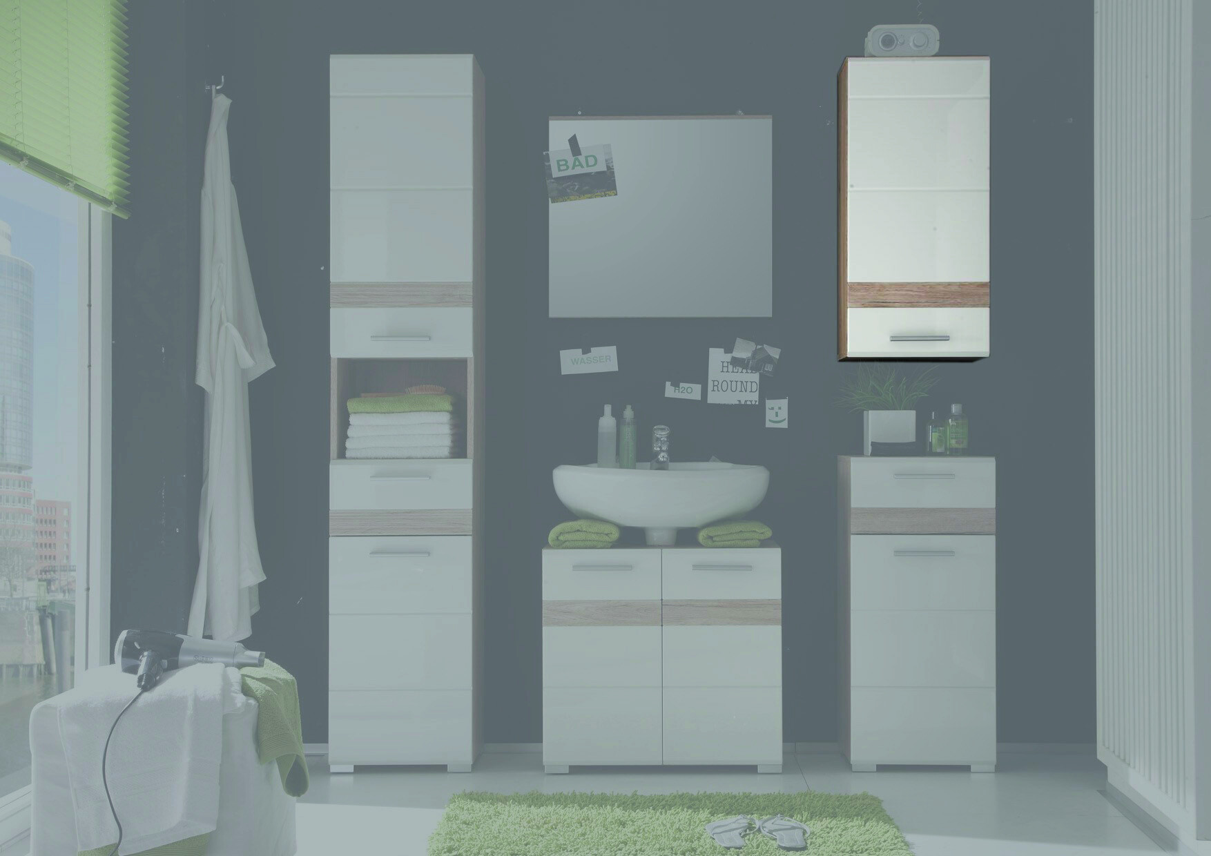 Badhängeschrank Set One Eiche San-Remo Nachbildung weiß Hochglanz B/H/T: ca. 37x77x24 cm