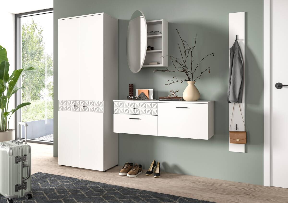 Garderobe Prisma weiß weiß Hochglanz B/H/T: ca. 195x192x34 cm