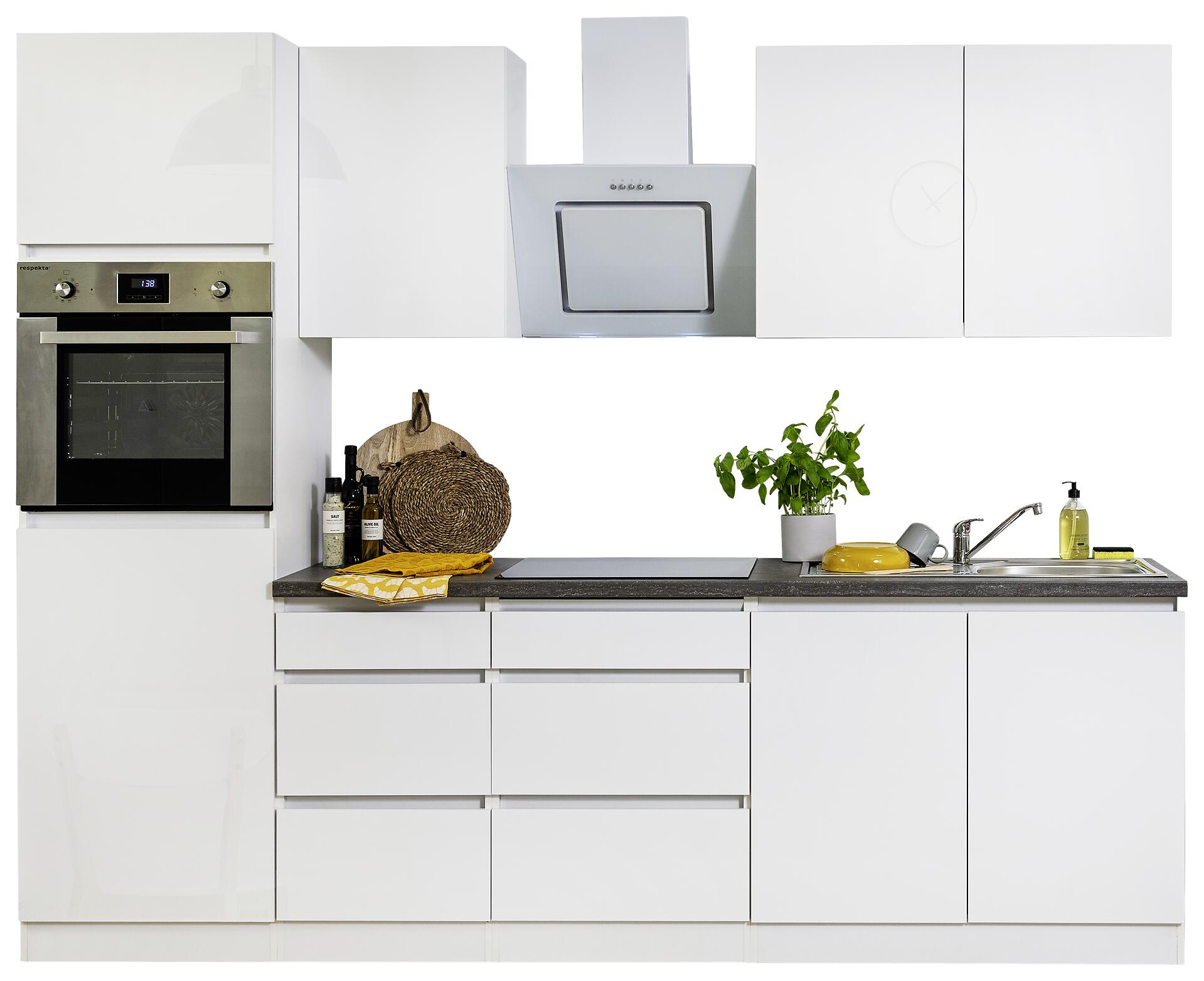 Respekta Küchenblock Premium weiß Hochglanz B/H/T: ca. 270x220,5x60 cm