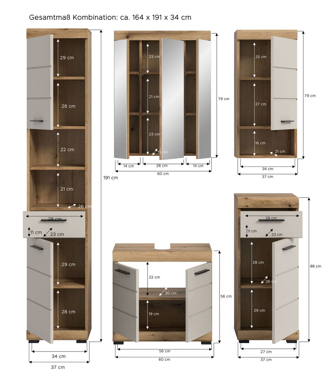 Badezimmer-Set Scout Evoke Oak Nachbildung Kaschmirgrau Nachbildung B/H/T: ca. 164x191x34 cm