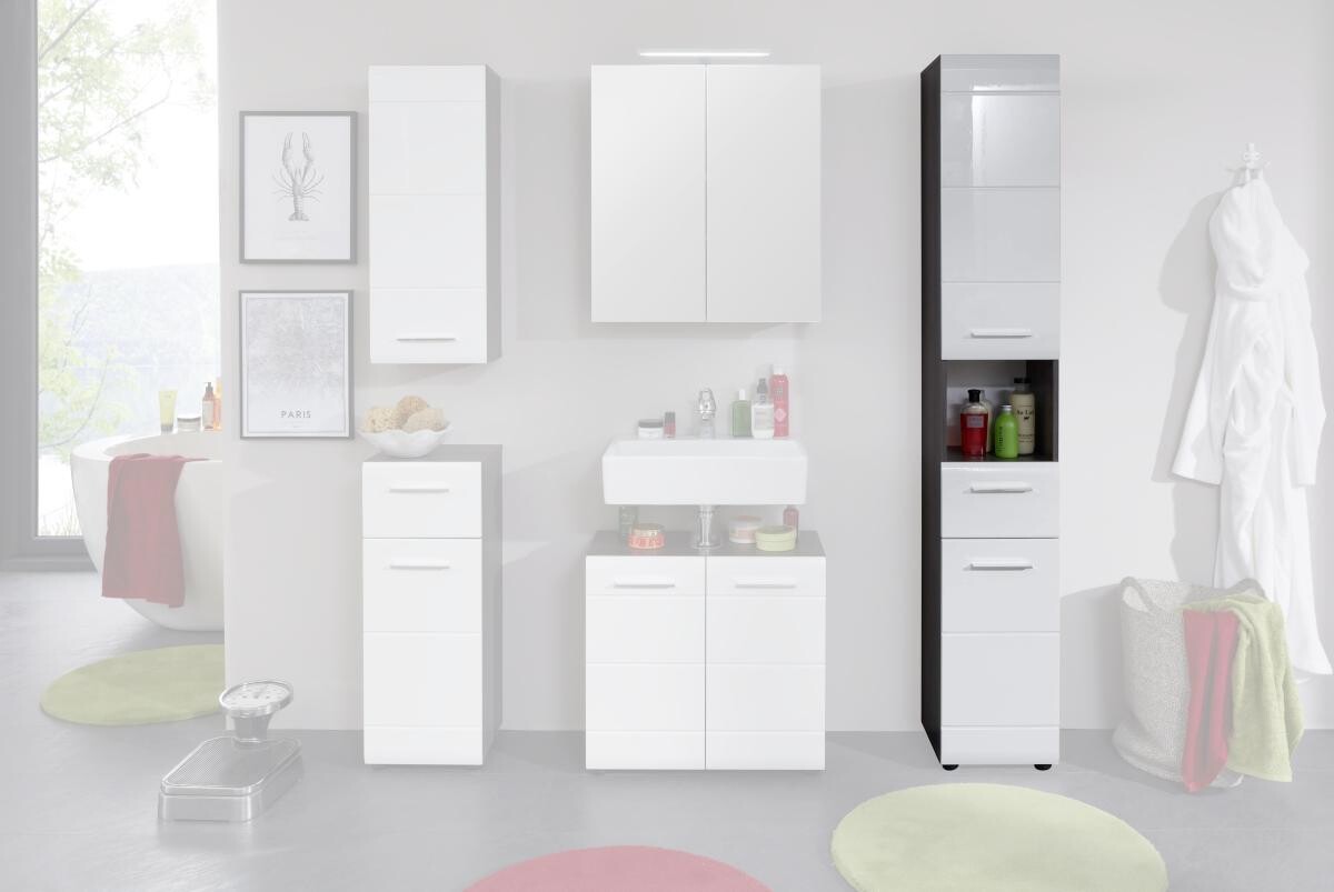 Badhochschrank Line Rauchsilber Nachbildung weiß Hochglanz B/H/T: ca. 30x182x31 cm