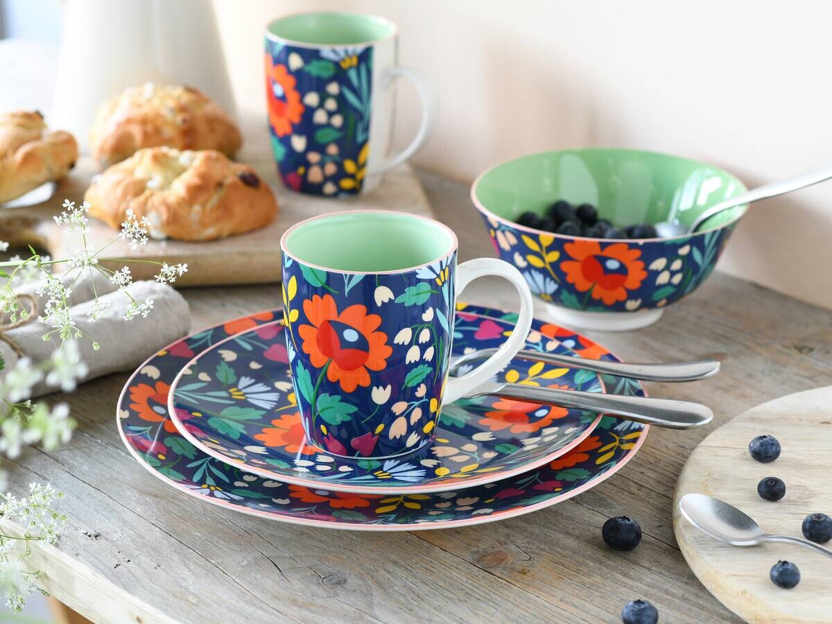 CreaTable Kombiservice Folklore blau Steinzeug 16 tlg.