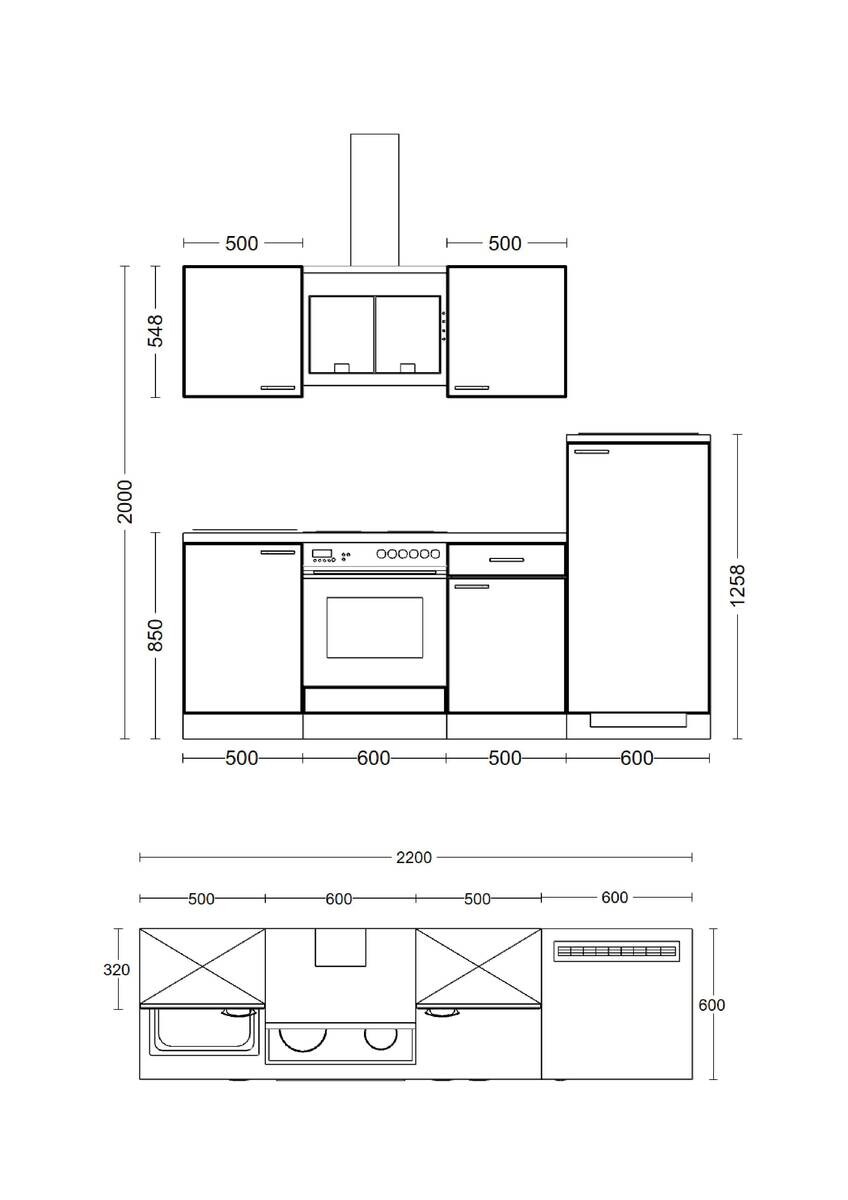 Küchenblock Lucca weiß matt B/H/T: ca. 220x200x60 cm