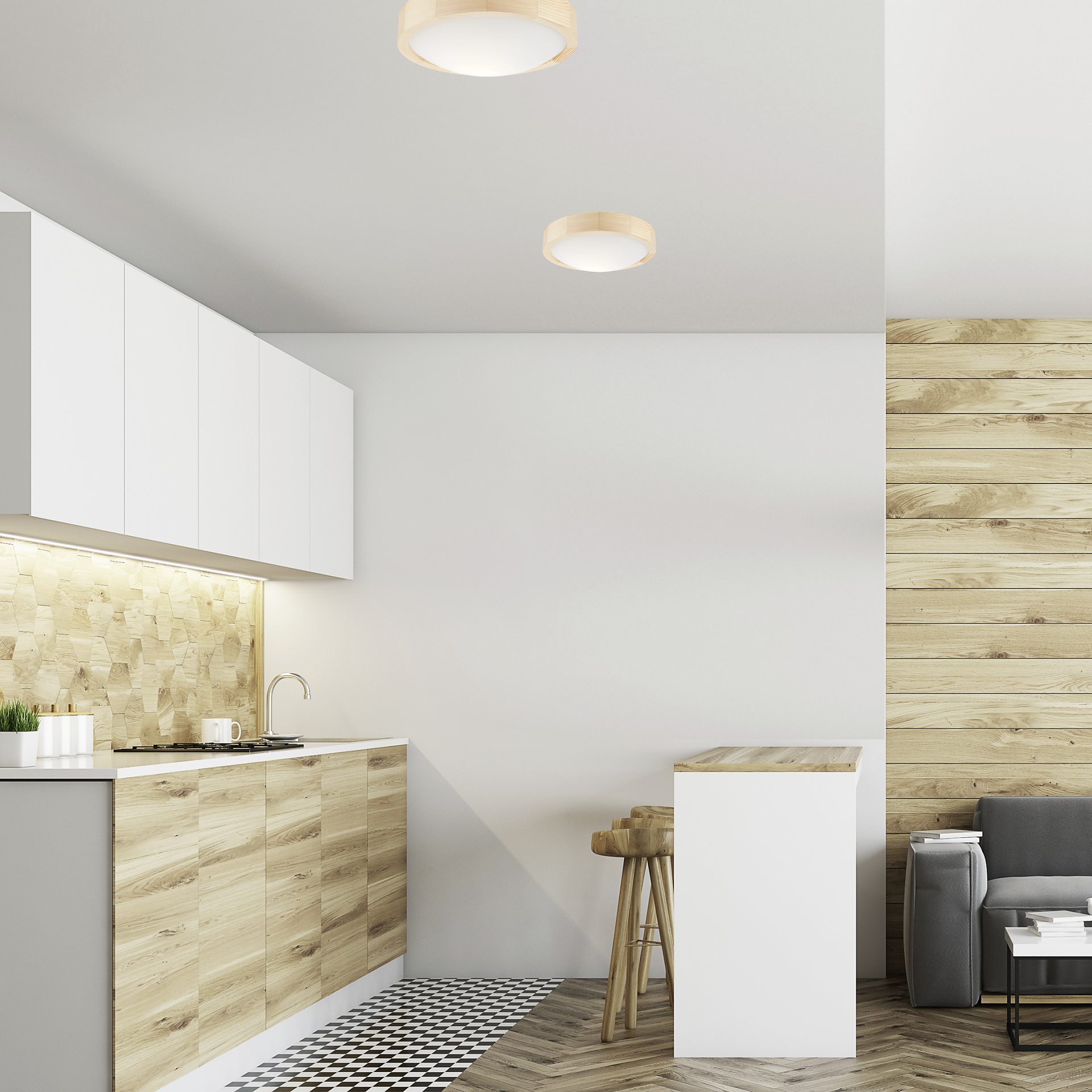 Lamkur Deckenleuchte ANELLO 41247 kiefer Glas Holz H/L: ca. 8x27 cm E27 1 Brennstellen