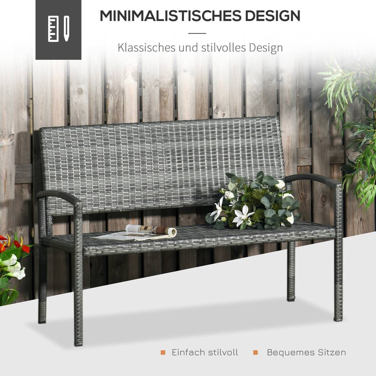 Outsunny Gartenbank grau Polyrattan B/H/L: ca. 60x122x85 cm