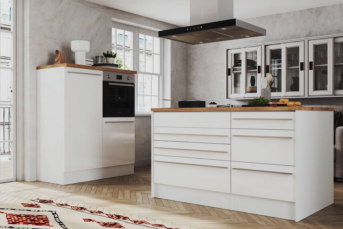 Respekta Inselküche Gabriel weiß Hochglanz B/H/T: ca. 320x200x60 cm